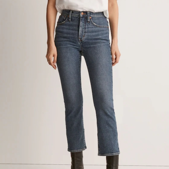 Madewell Cali Demi Boot Cropped Jeans Womens 32 Glenside Wash Blue Mid Rise - Picture 1 of 13